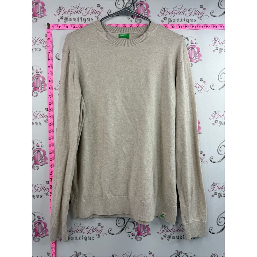 United Colors Of Benetton shirt tan white cream Men's Beige Crewneck Sweater